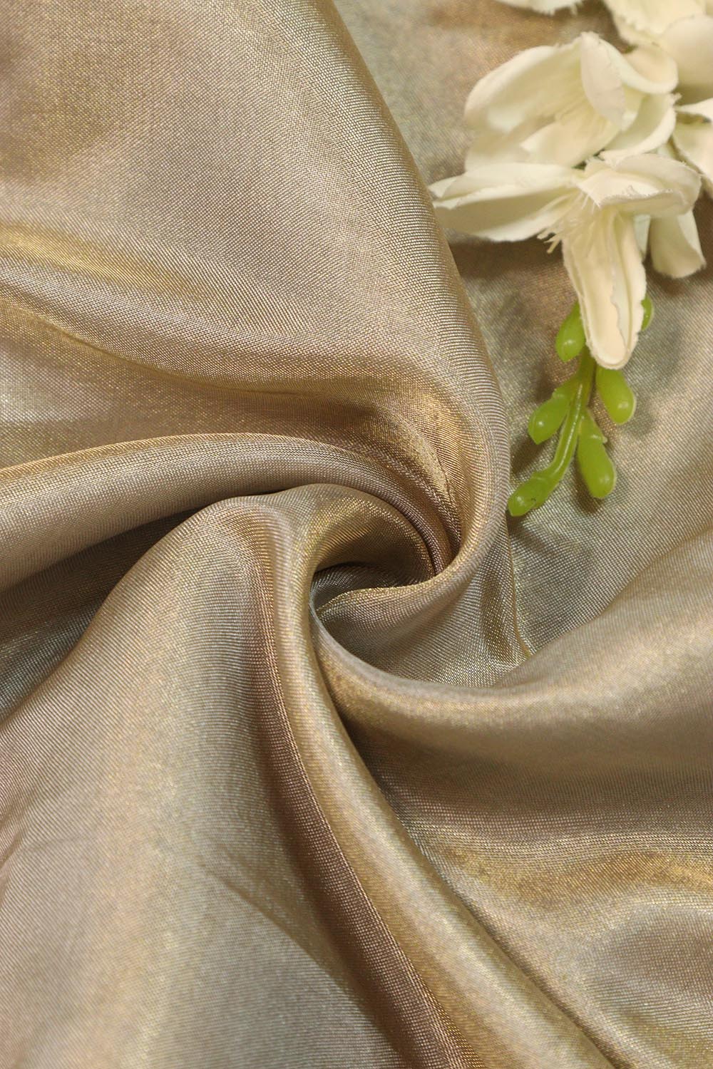 Greyish Golden Banarasi Tissue Katan Silk Fabric ( 0.75 Mtr ) - Luxurion World