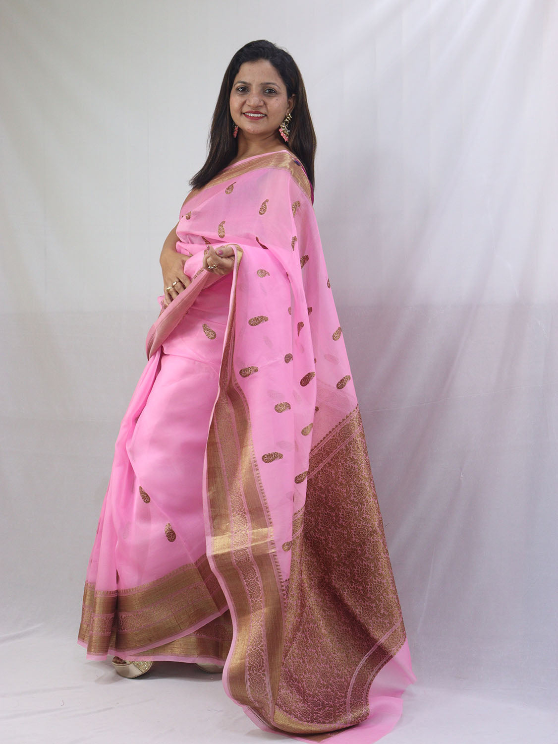 Exquisite Pink Handloom Banarasi Pure Kora Silk Saree - Perfect for Any Occasion - Luxurion World