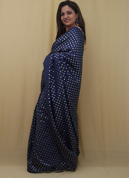 Blue Banarasi Silk Zari Booti Design Saree - Luxurion World