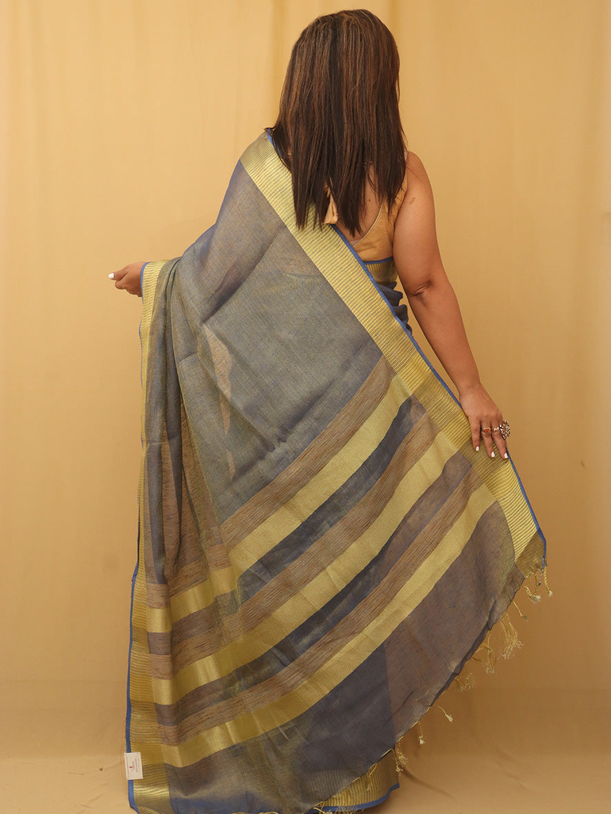 Blue Linen Tissue Silk Saree - Luxurion World