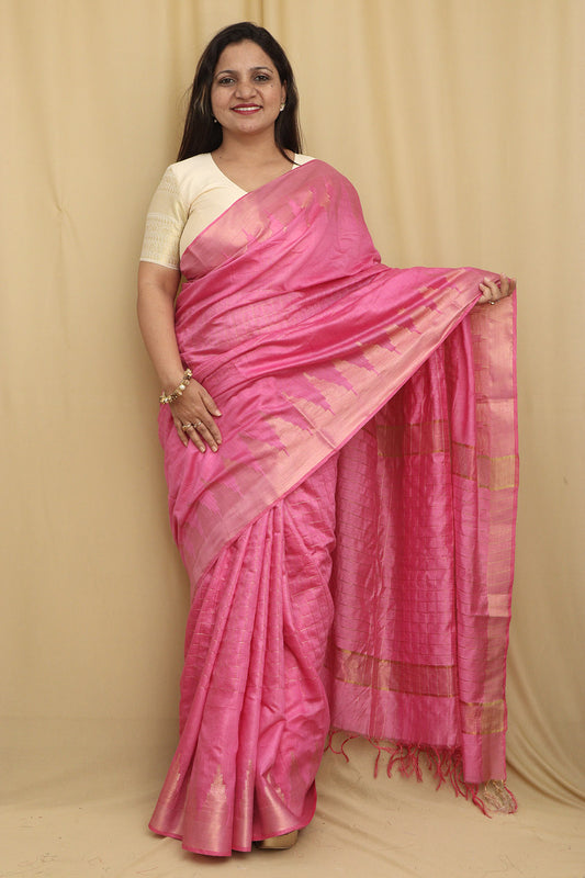 Graceful Pink Bhagalpur Handloom Saree with Silk - Luxurion World