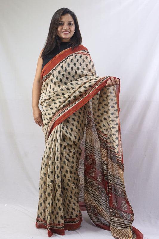 Multicolor Block Printed Chanderi Silk Saree - Perfect for Any Occasion! - Luxurion World