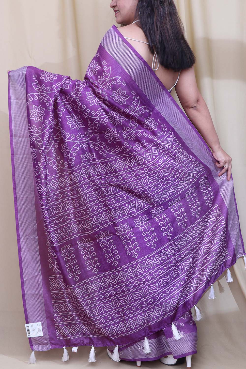 Stunning Purple Bandhani Silk Saree with Digital Print - Luxurion World