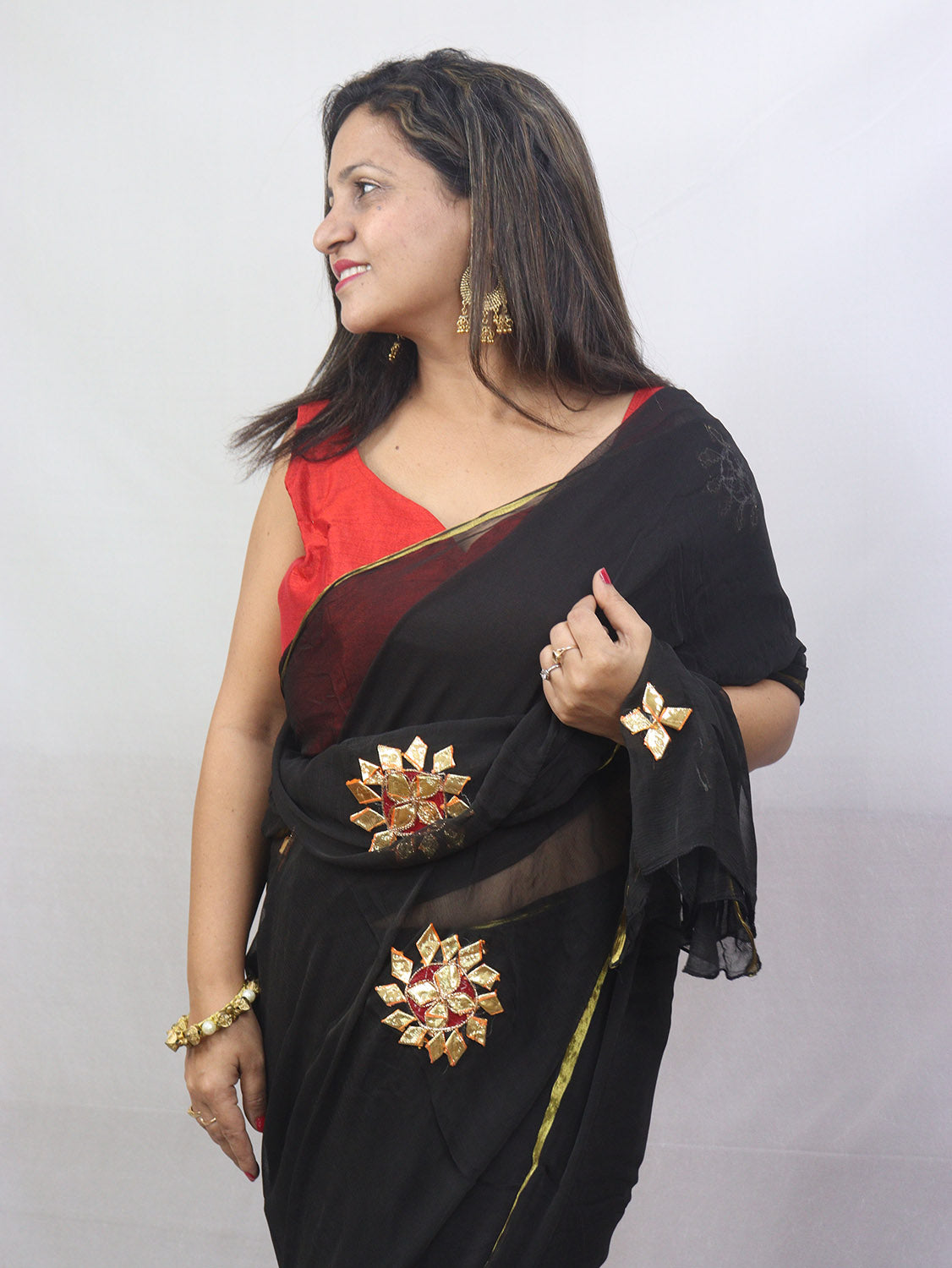Stunning Black Gota Patti Chiffon Saree for Elegant Occasions - Luxurion World