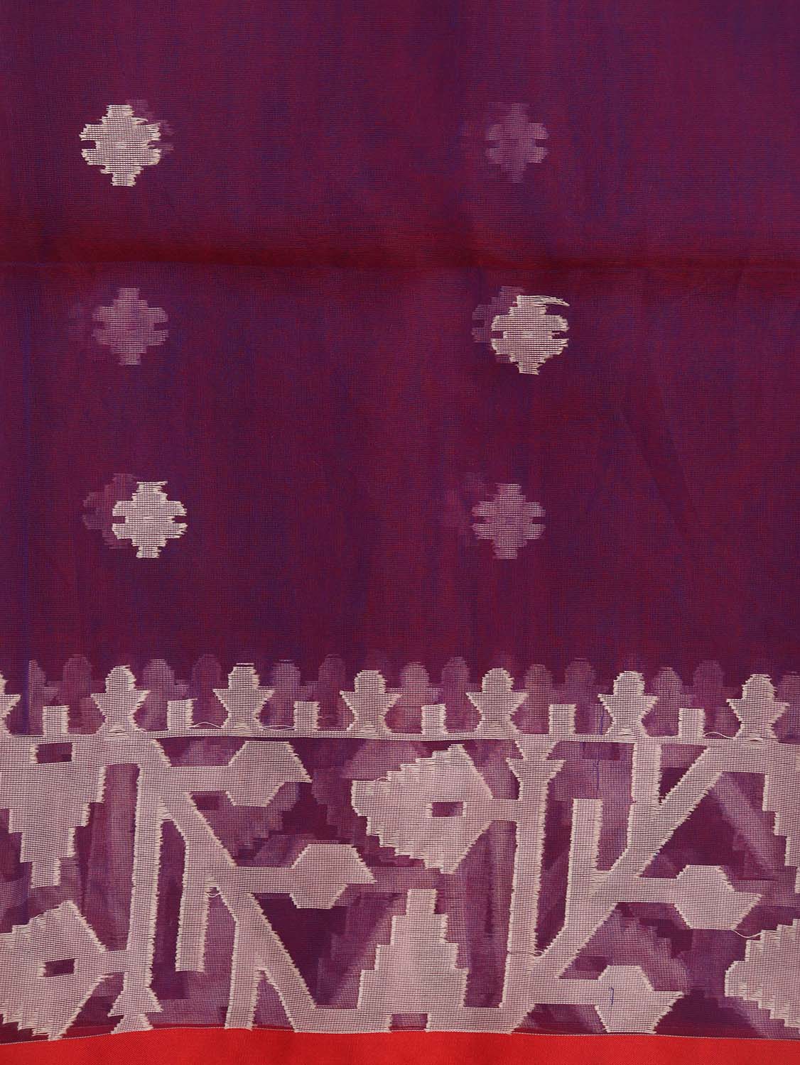 Exquisite Purple And Red Handloom Jamdani Muslin Saree - Perfect for Any Occasion - Luxurion World