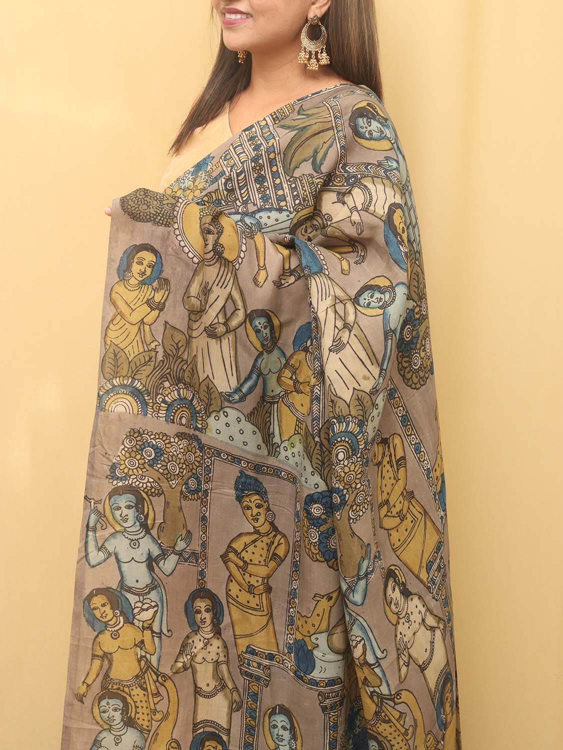 Multicolor Pen Kalamkari Pure Silk Saree - Luxurion World