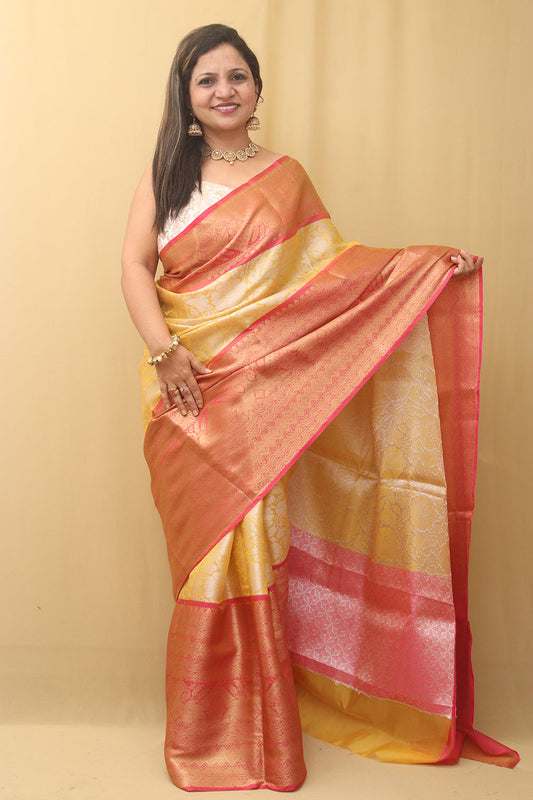 Radiant Yellow Kanjeevaram Silk Saree: A Timeless Elegance