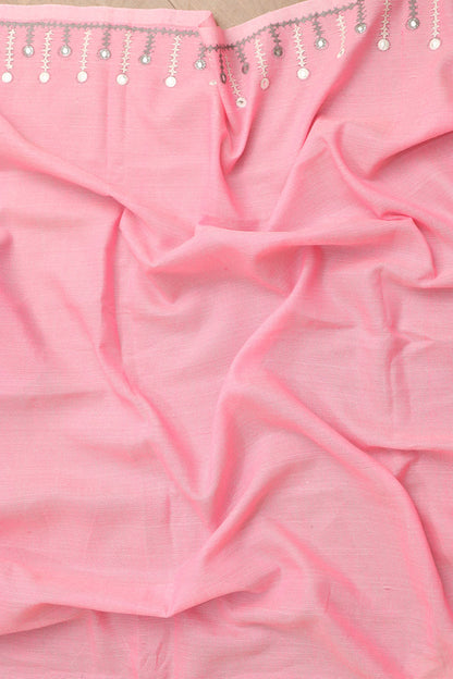 Hand Embroidered Pink Kantha Cotton Saree - Luxurion World