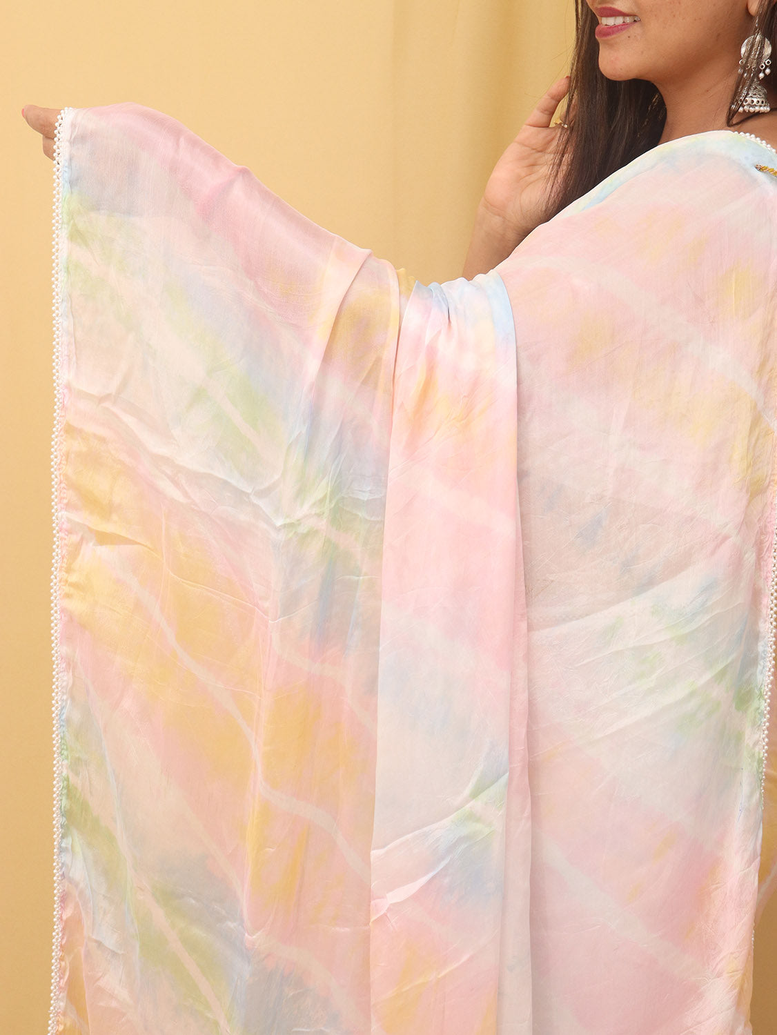 Multicolor Leheriya Tabby Silk Saree - Luxurion World