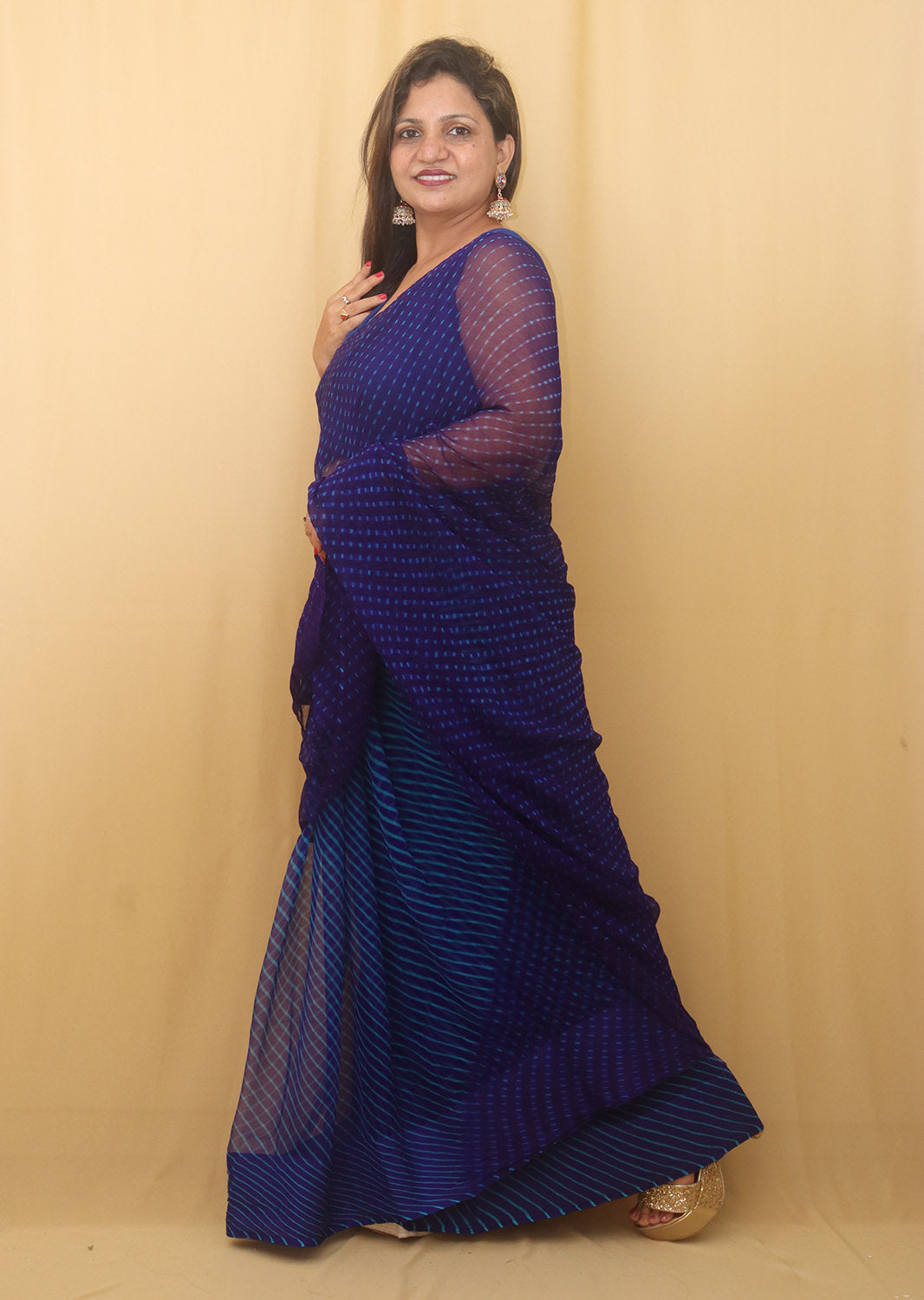 Blue Leheriya Chiffon Georgette Saree - Luxurion World