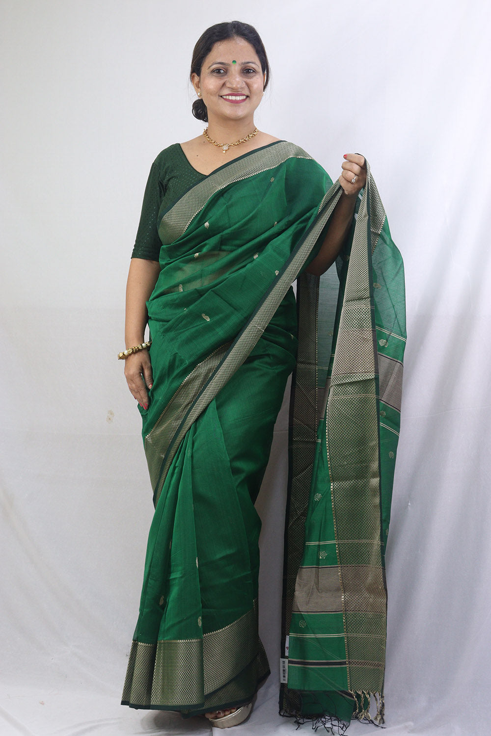 Stylish Green Handloom Maheshwari Silk Cotton Saree Perfect for