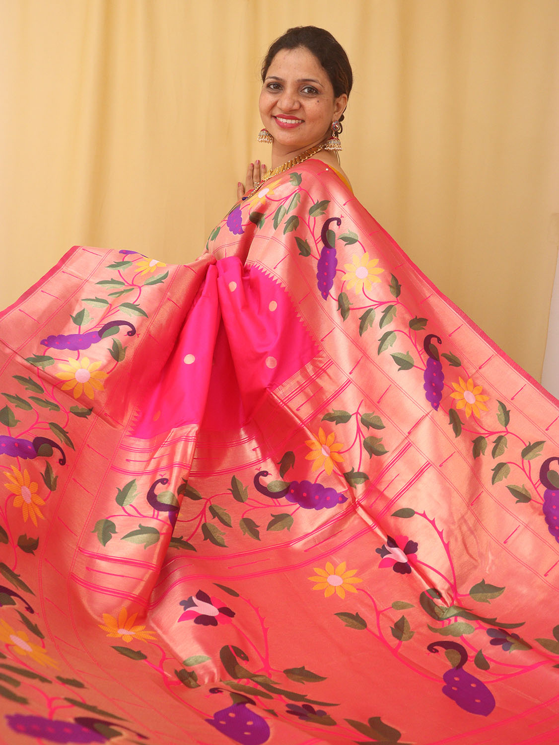 Pink Paithani Silk Bird And Flower Design Saree - Luxurion World