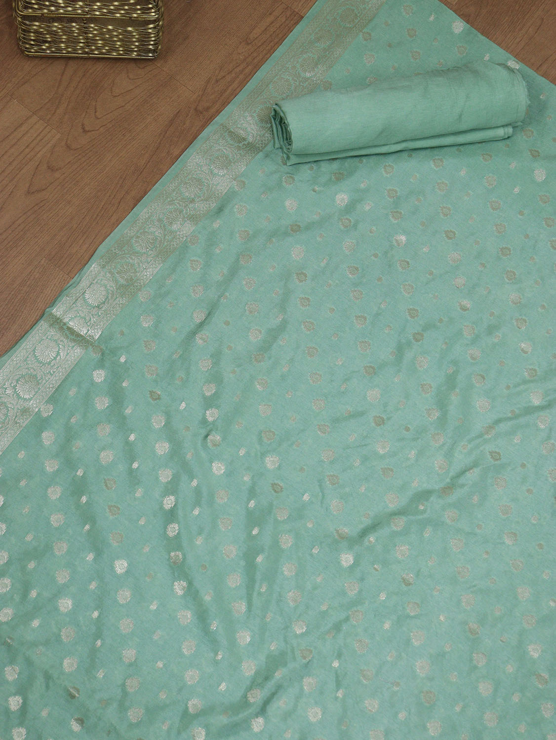 Green Banarasi Chanderi Silk Suit Set - Unstitched: Shop Now! - Luxurion World