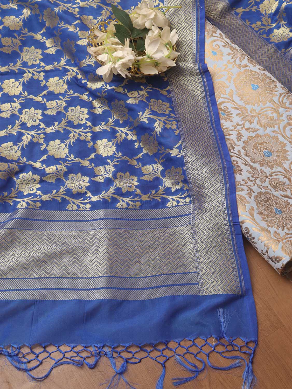 Blue Banarasi KimKhwab Silk Suit With Blue Banarasi Silk Dupatta - Luxurion World
