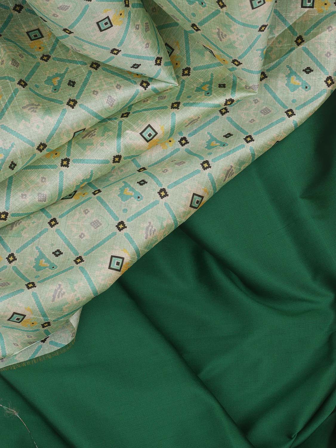 Green Plain Silk Suit With Digital Printed Patola Design Tussar Silk Dupatta - Luxurion World