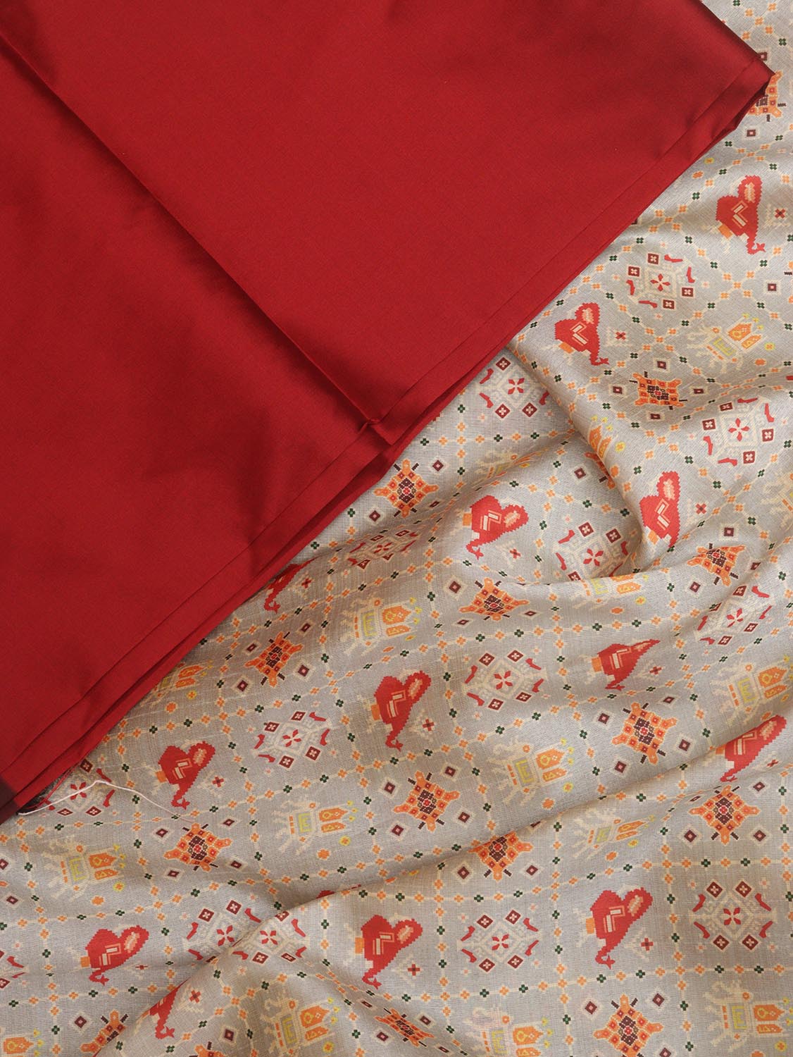 Maroon Plain Silk Suit With Digital Printed Patola Design Tussar Silk Dupatta - Luxurion World