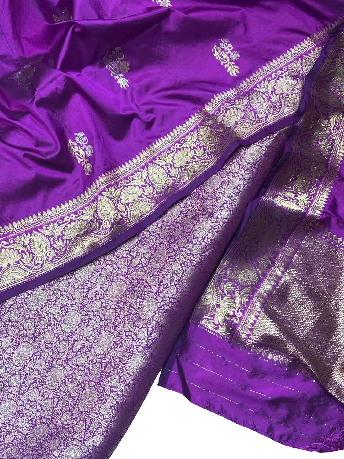 Purple Pure Silk Banarasi Three piece Unstitched Suit With Katan Silk Dupatta