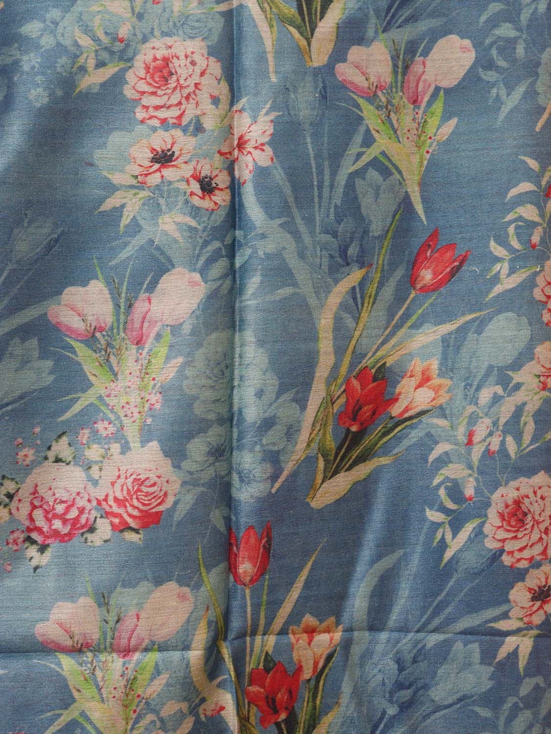 Digital Print Blue Tussar Moonga Suit Set - Stylish & Unstitched - Luxurion World