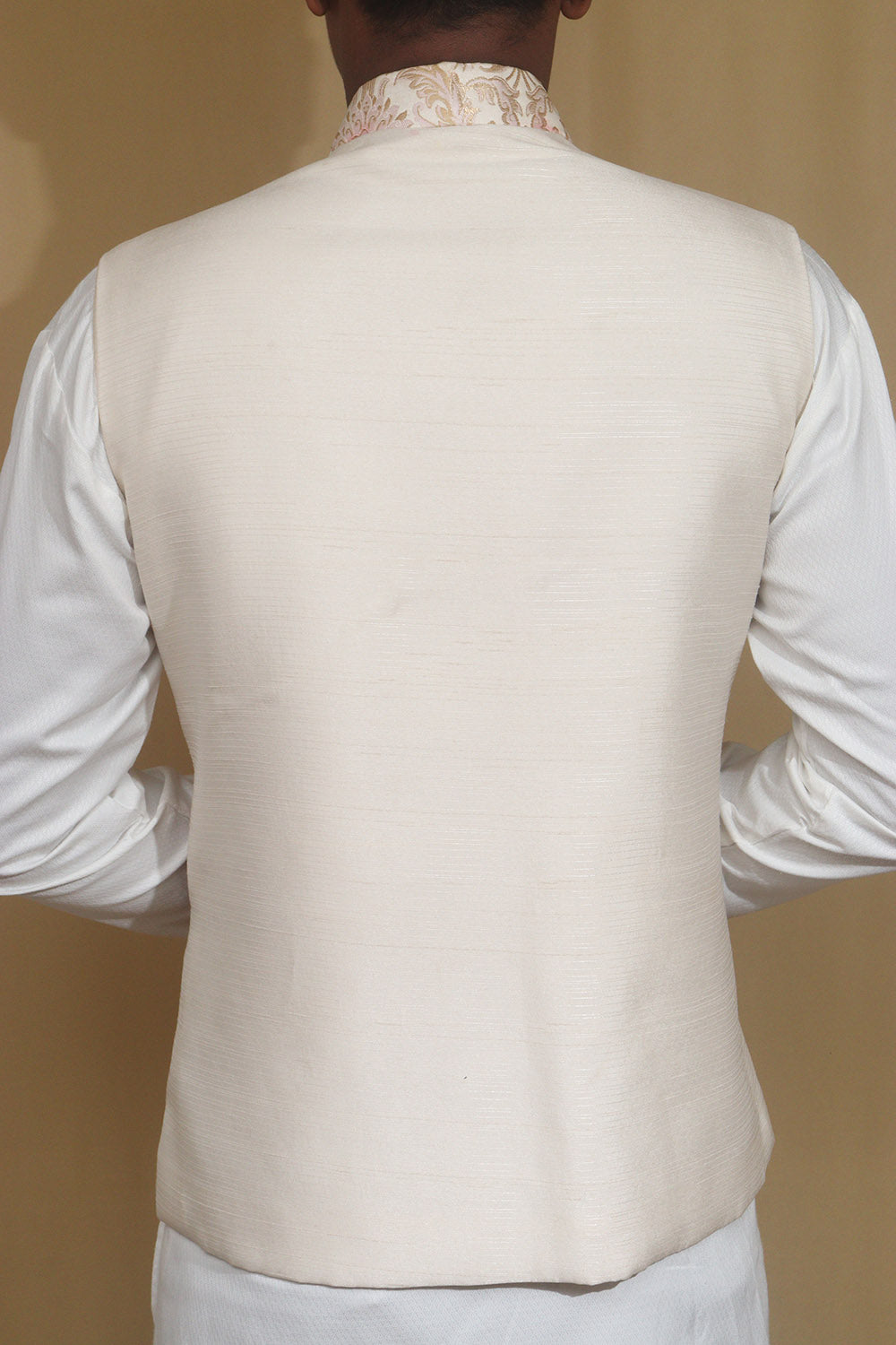 Off White Handloom Banarasi Kimkhwab Nehru Jacket - Luxurion World