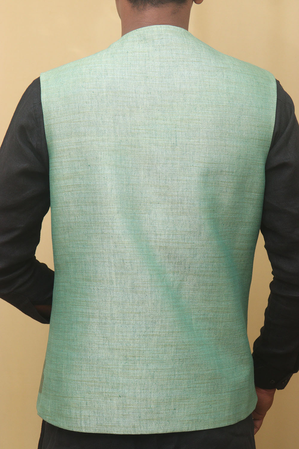 Green Cotton Silk Nehru Jacket - Luxurion World