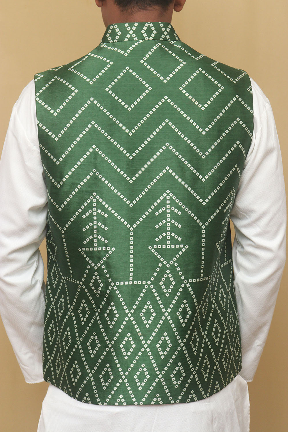 Green Mashru Silk Nehru Jacket - Luxurion World