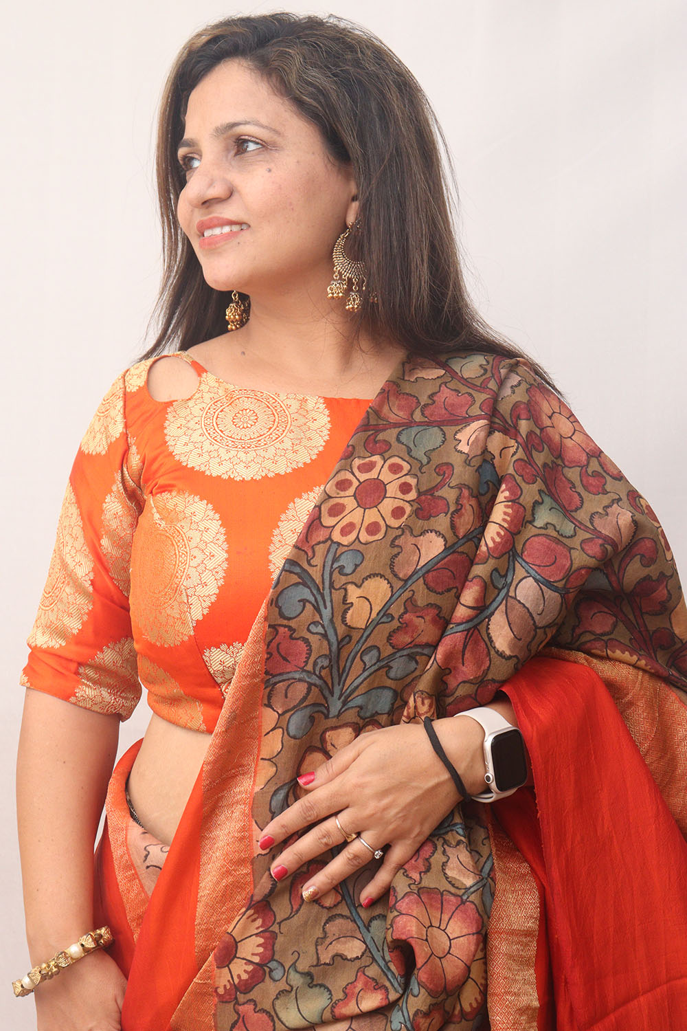 Orange Handloom Banarasi Silk Boat Neck Padded Blouse - Luxurion World