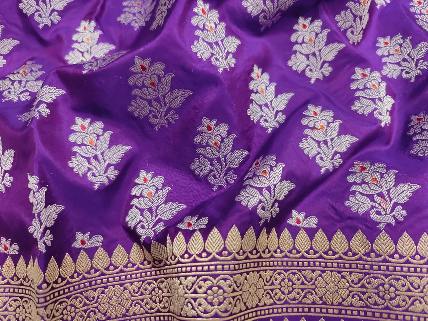Purple Banarasi Handloom Pure Katan Silk Dupatta - Luxurion World