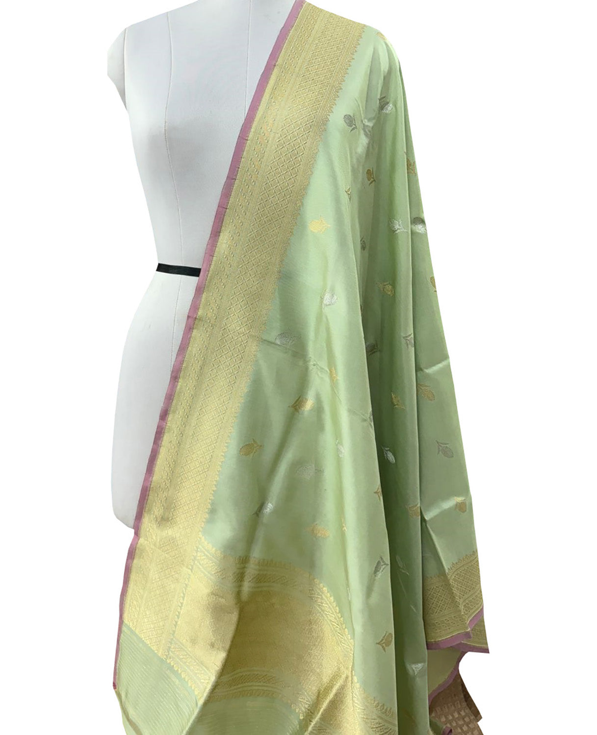 Green Banarasi Handloom Pure Katan Silk Dupatta - Luxurion World