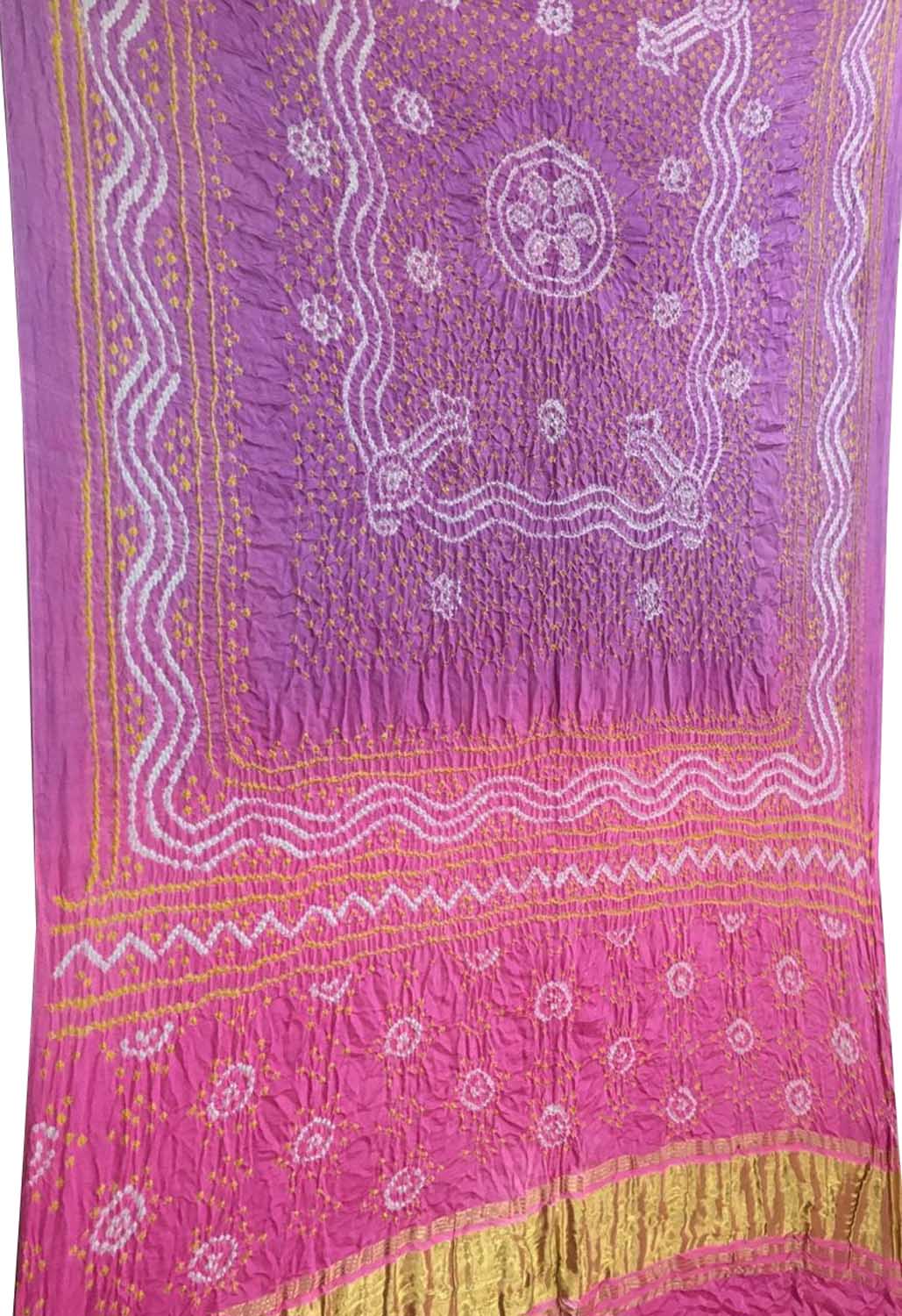 Purple And Pink Bandhani Pure Gajji Silk Dupatta - Luxurion World