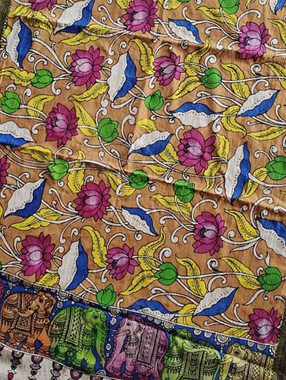 Multicolor Kalamkari Hand Painted Mangalgiri Cotton Dupatta - Luxurion World