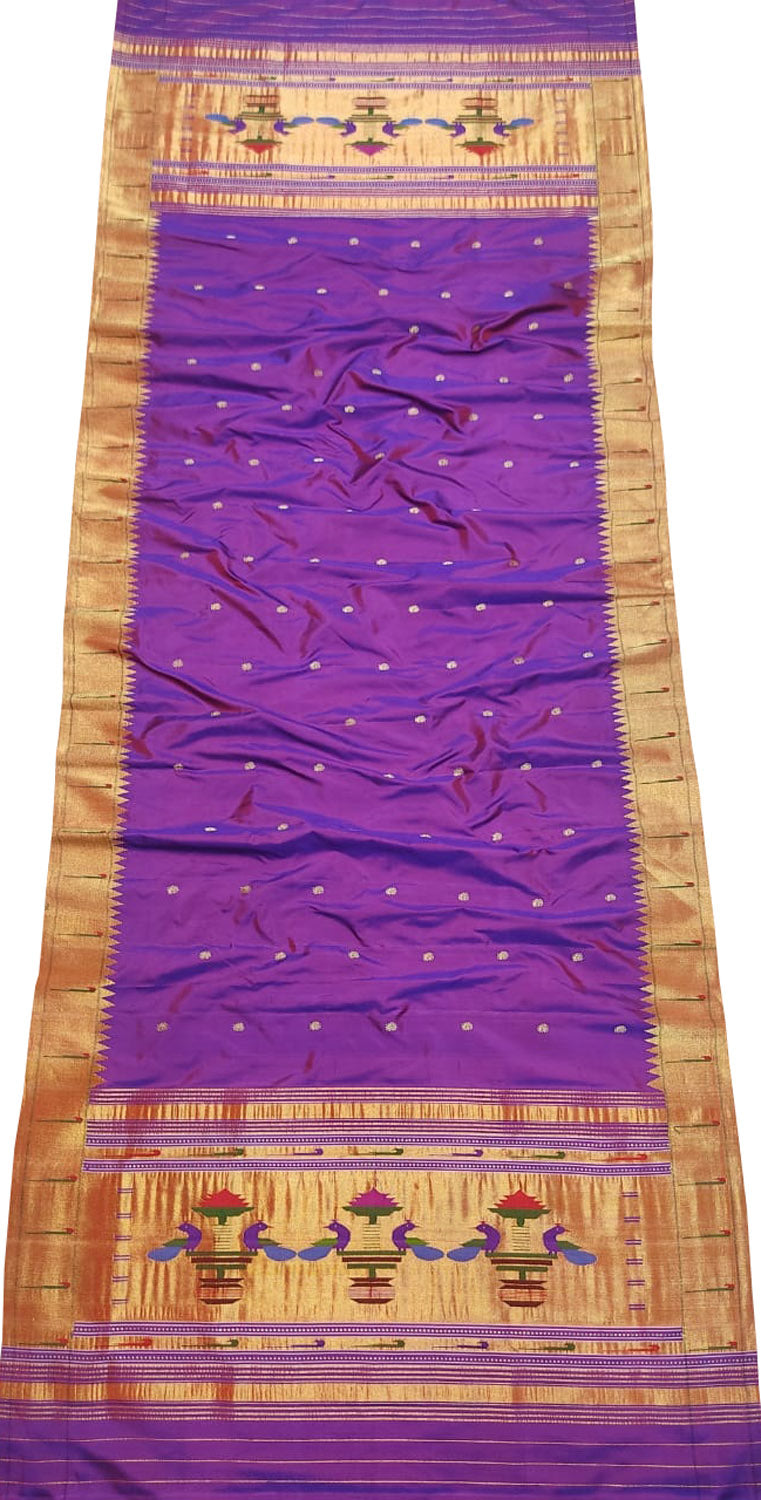 Pure Silk Purple Paithani Handloom Dupatta with Muniya Border - Luxurion World
