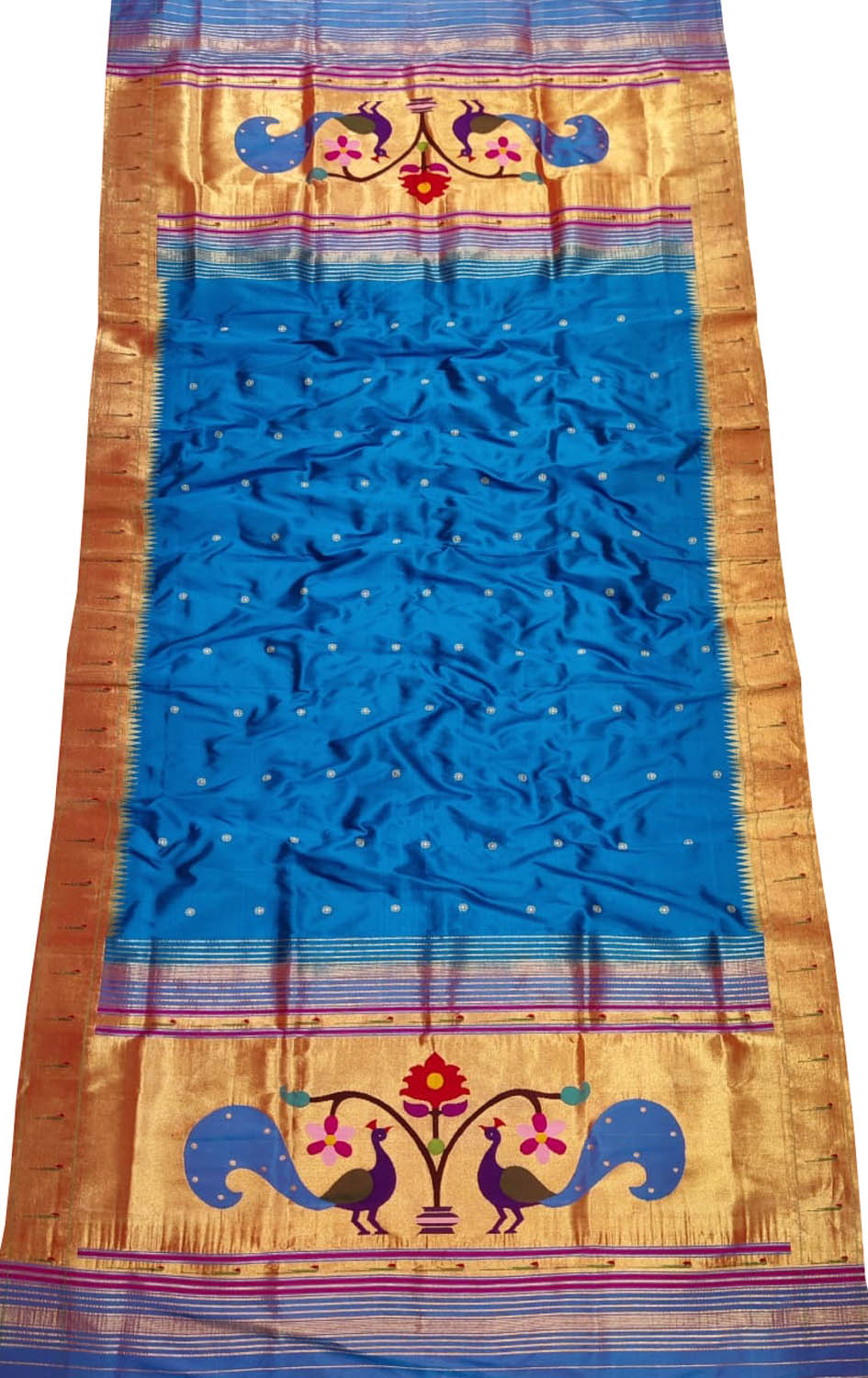 Pure Silk Blue Paithani Handloom Dupatta with Muniya Border - Luxurion World