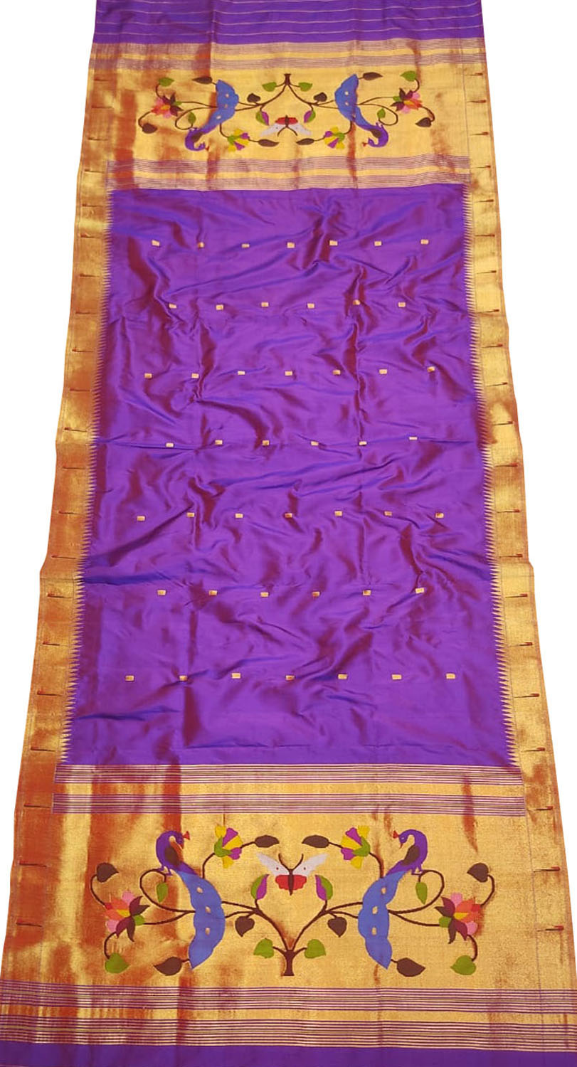 Pure Silk Purple Paithani Handloom Dupatta with Muniya Border - Luxurion World