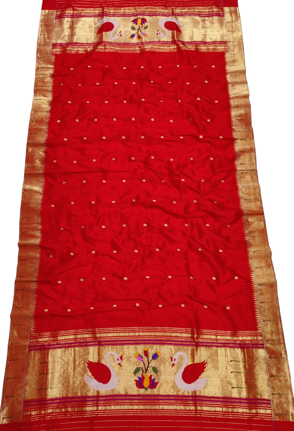 Pure Silk Red Paithani Handloom Dupatta with Muniya Border - Elegant and Traditional - Luxurion World
