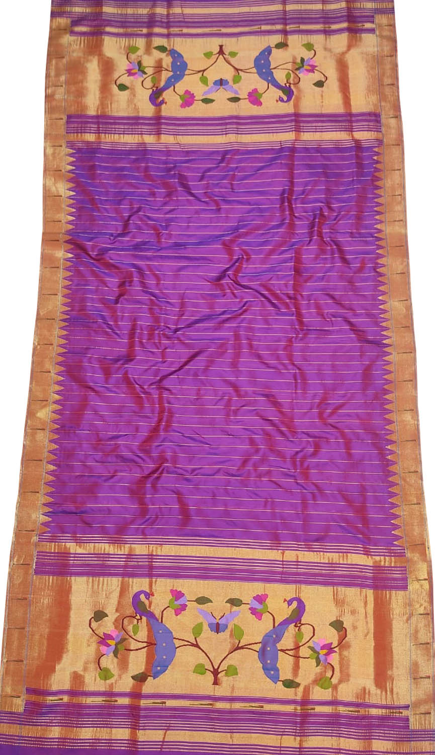 Pure Silk Purple Paithani Handloom Dupatta with Muniya Border - Luxurion World