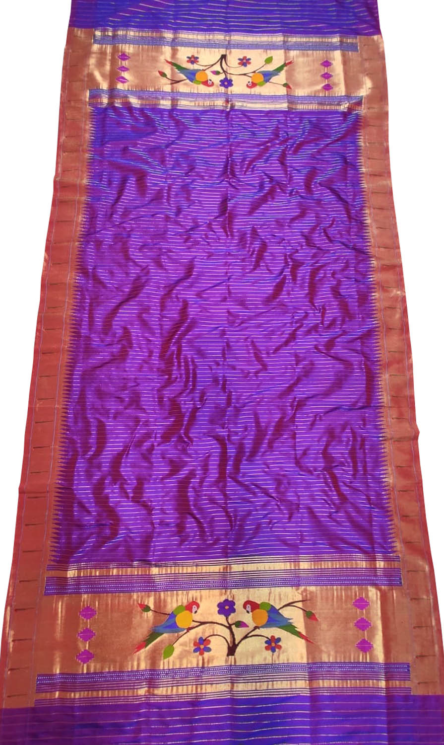Pure Silk Purple Handloom Paithani Dupatta with Muniya Border - Luxurion World
