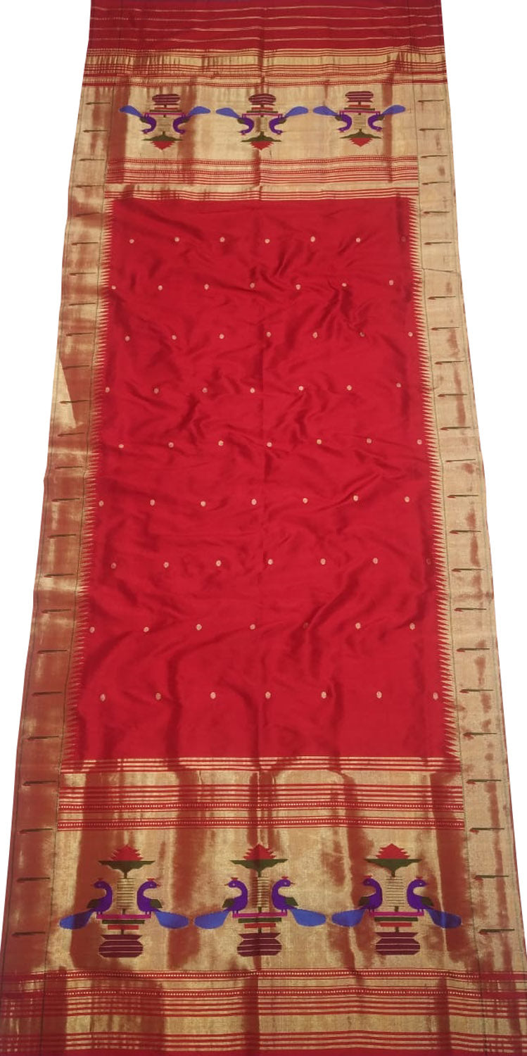Pure Silk Red Paithani Handloom Dupatta with Muniya Border - Luxurion World