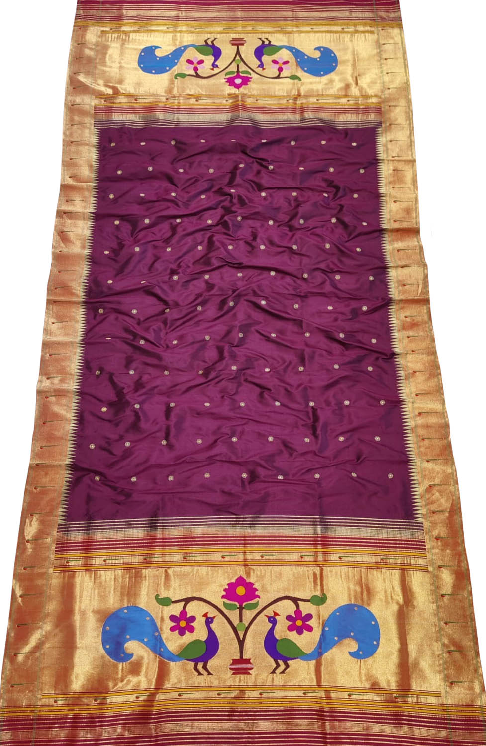 Pure Silk Maroon Paithani Handloom Dupatta with Muniya Border - Single Piece - Luxurion World