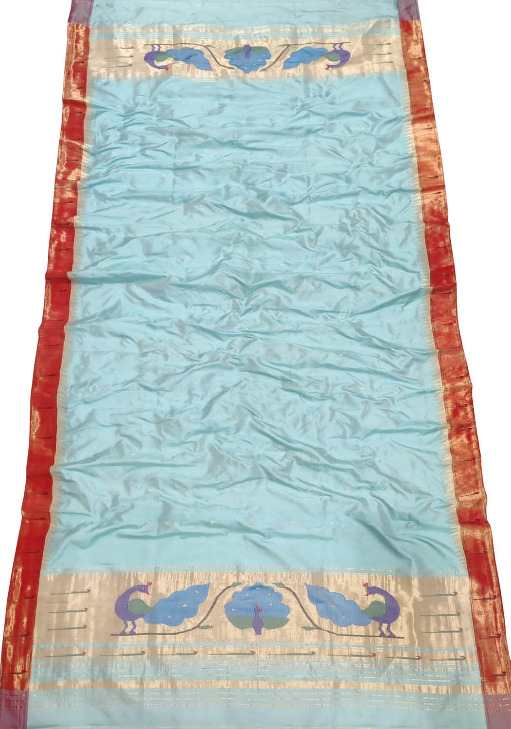 Pure Silk Blue Paithani Handloom Dupatta with Muniya Border - Luxurion World