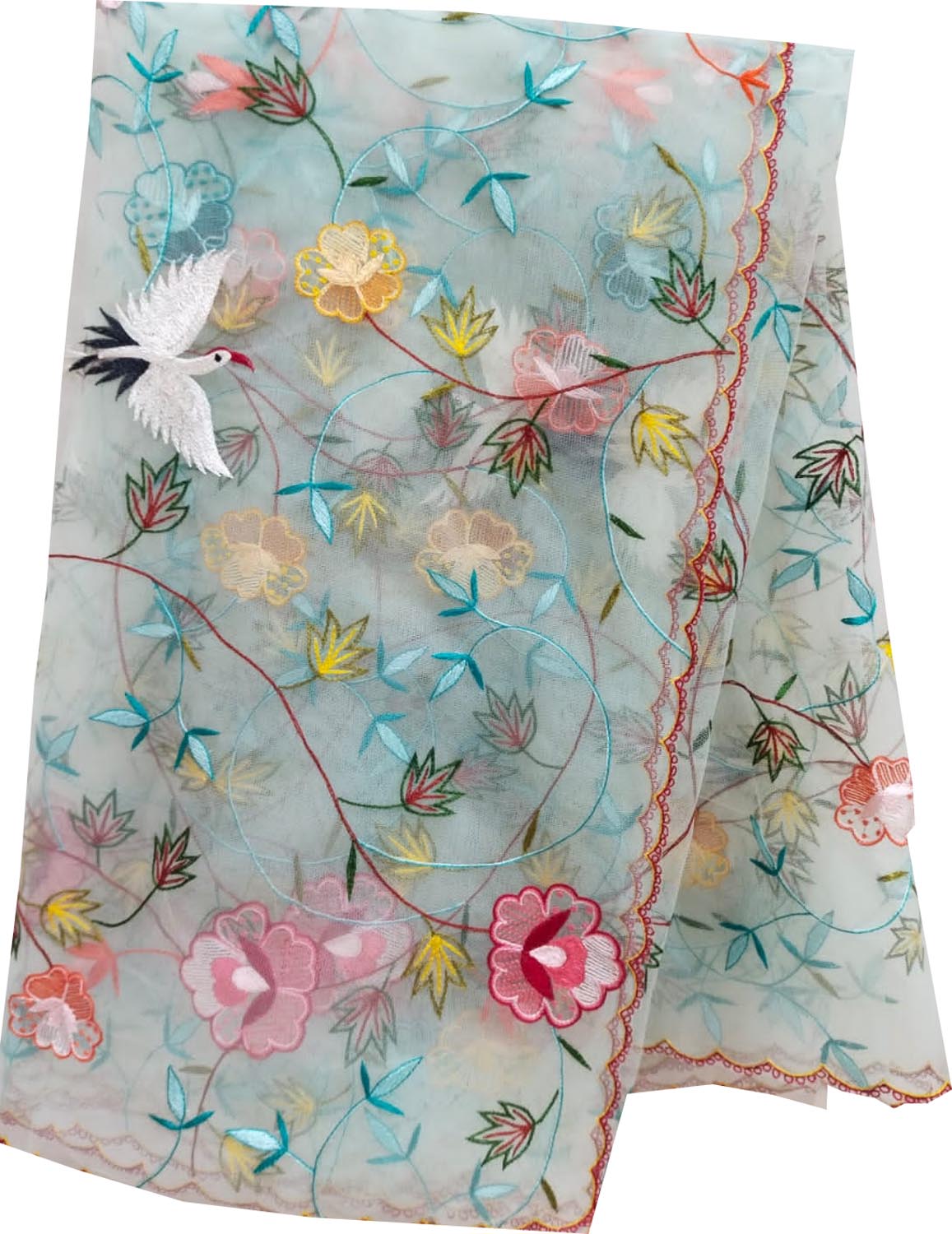 Exquisite Blue Parsi Dupatta with Hand Embroidered Convent Work - Luxurion World