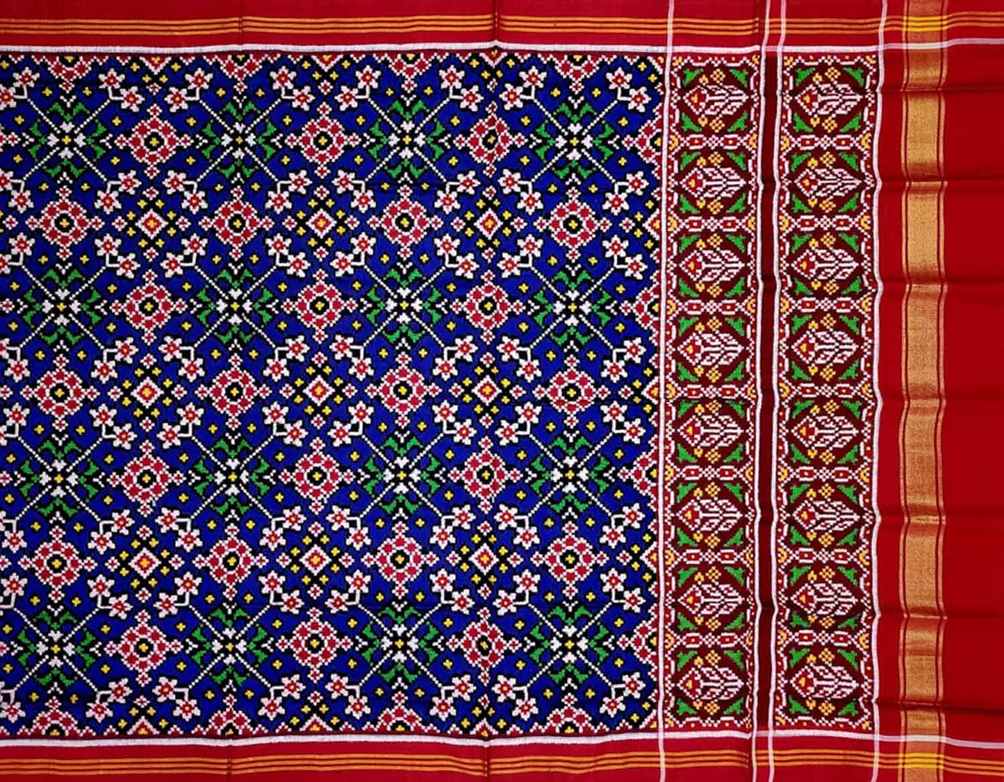 Blue Patan Patola Handloom Pure Silk Double Ikat Dupatta - Luxurion World