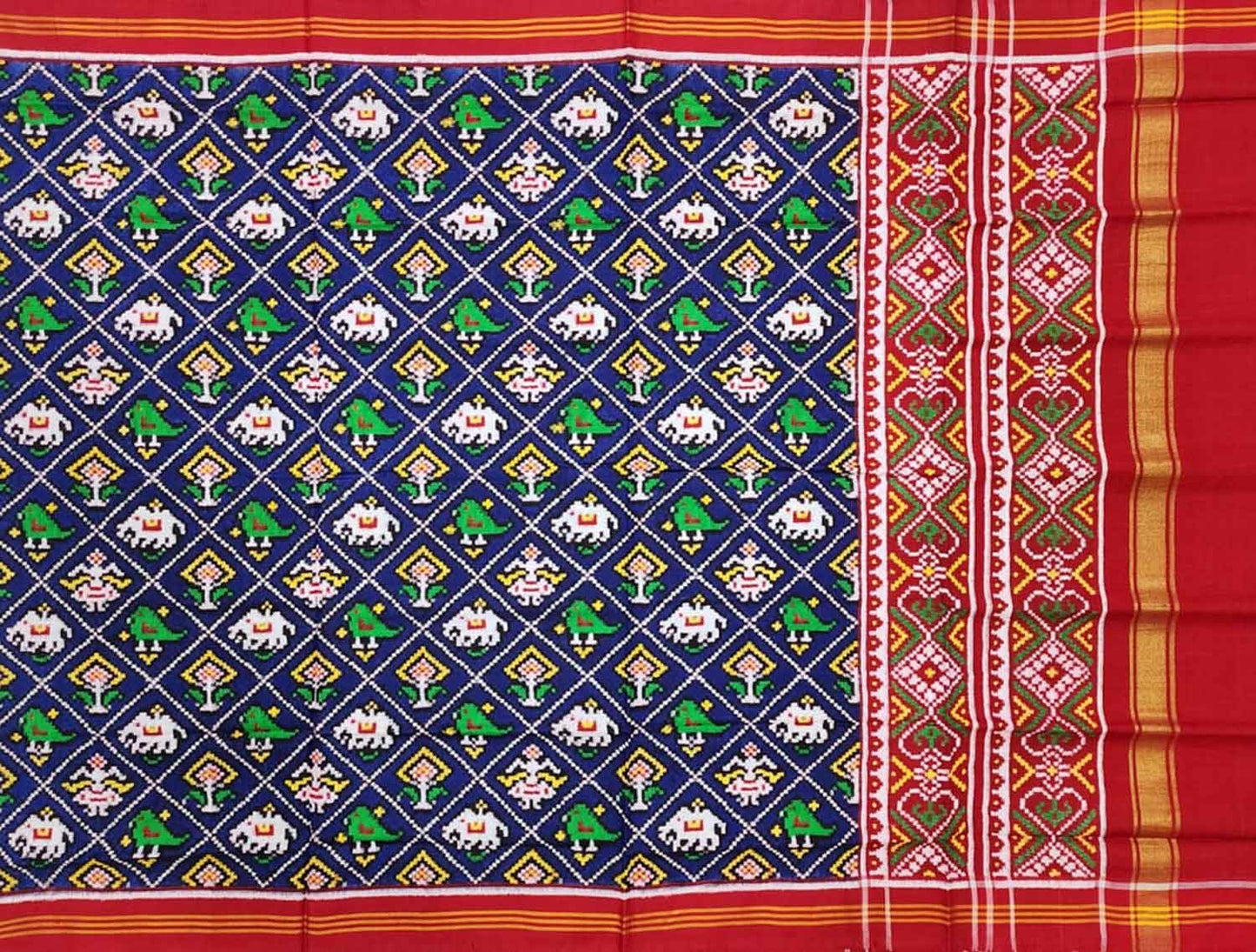 Blue Patan Patola Handloom Pure Silk Double Ikat Dupatta - Luxurion World