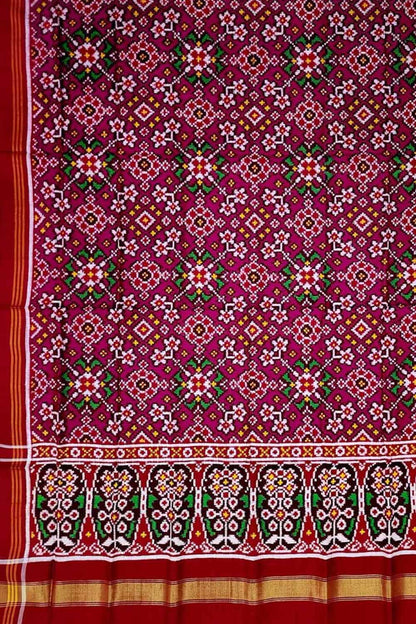 Pink Patan Patola Handloom Pure Silk Double Ikat Dupatta - Luxurion World