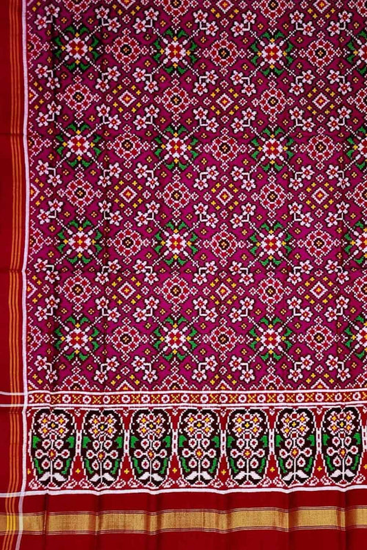 Pink Patan Patola Handloom Pure Silk Double Ikat Dupatta - Luxurion World
