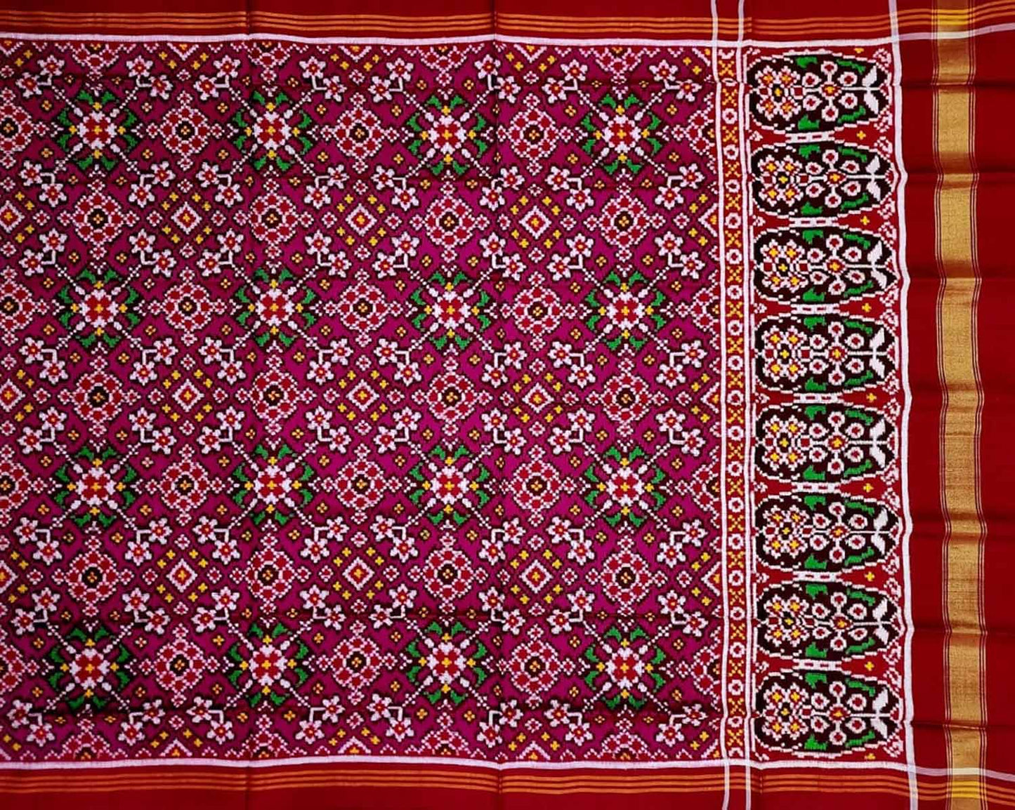 Pink Patan Patola Handloom Pure Silk Double Ikat Dupatta - Luxurion World