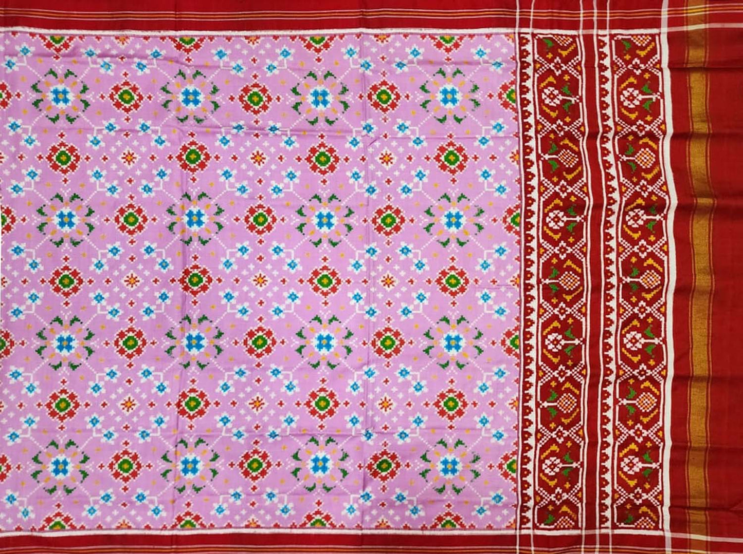 Light Pink Patan Patola Handloom Pure Silk Double Ikat Dupatta - Luxurion World