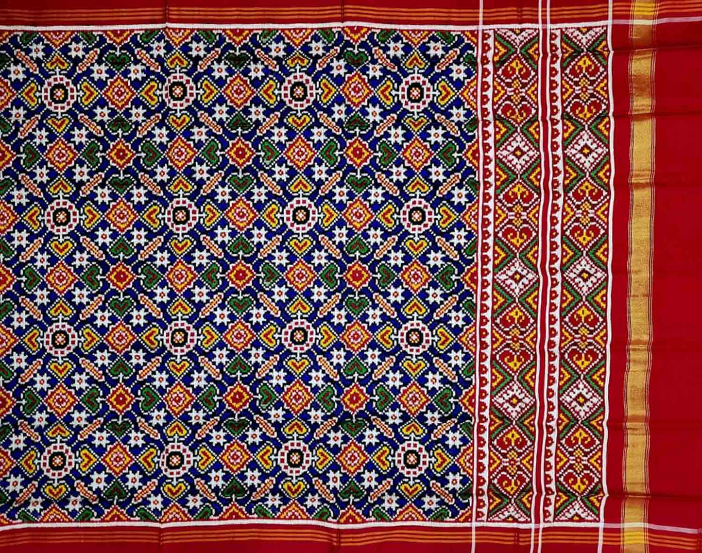 Blue Patan Patola Handloom Pure Silk Double Ikat Dupatta - Luxurion World