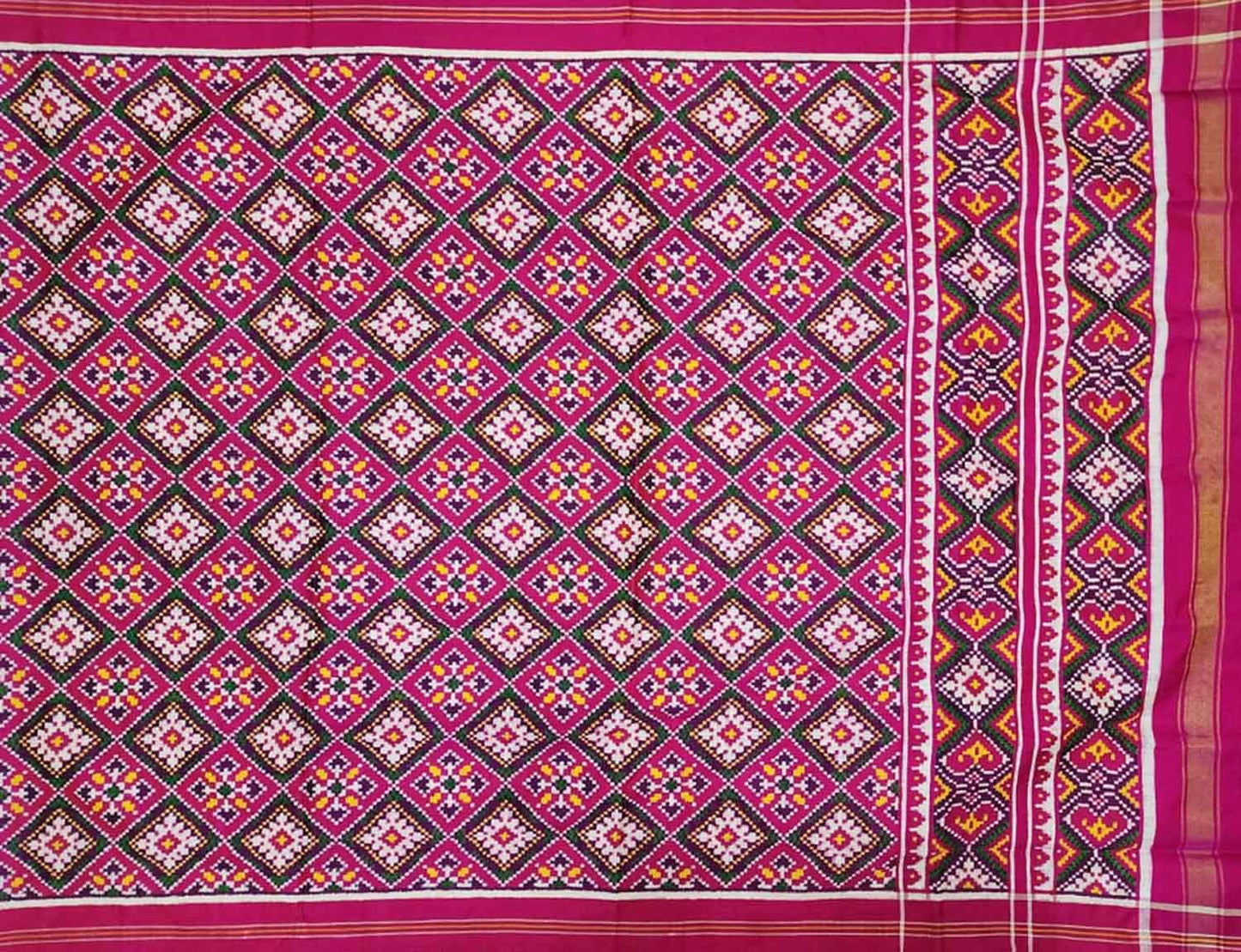 Pink Patan Patola Handloom Pure Silk Double Ikat Dupatta - Luxurion World