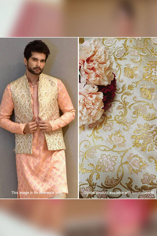 Stunning Pastel Banarasi Kimkhwab Silk Fabric - 1.5 Mtr Length - Luxurion World
