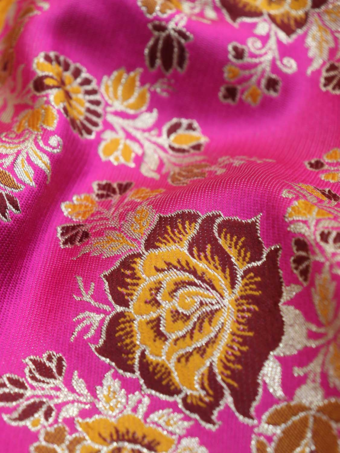 Exquisite Pink Banarasi Silk Meenakari Fabric - 1 Mtr - Luxurion World